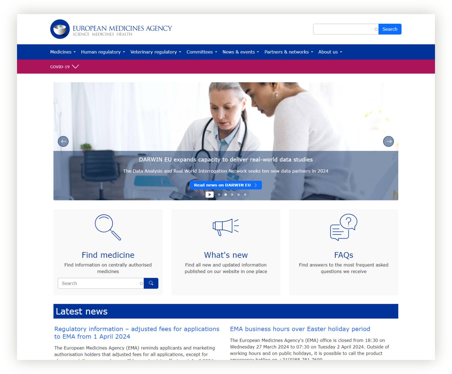 EMA new website - homepage