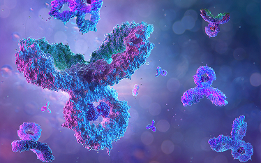 Abstract scientific illustration of antibody protein structures, representing biosimilar medicine development and assessment