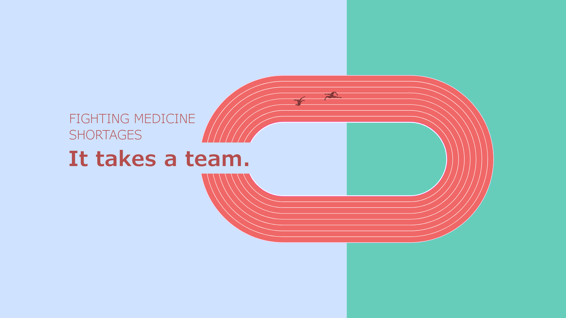 Human figures running on an athletic track, conveying them main message of EMA's campaign on 'Fighting medicine shortages: It takes a team'