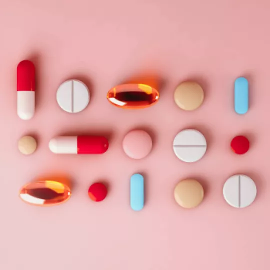 Medicines placed on a table