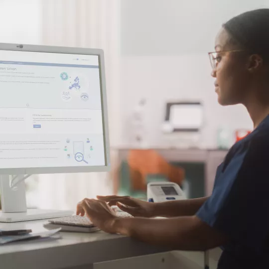 Woman working at her desk