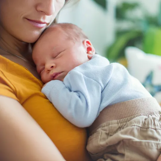 Baby sleeping on mothers chest