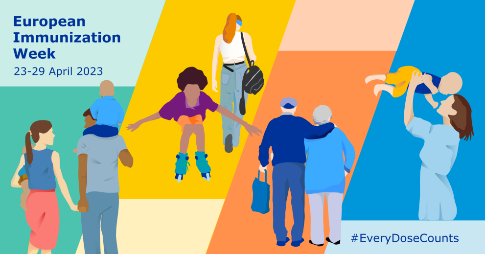 European Immunization Week 2023 People of all ages and genders engaged in activities such as walking or playing with their children