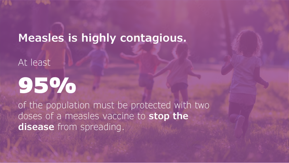 How contagious is measles: small children running in a field on a sunny day, a reminder that measles poses a particular risk to children under the age of five.